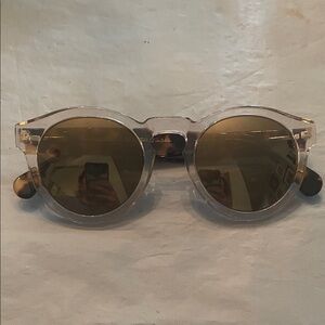 Clear Round Sunglasses with Gold Reflective Lenses